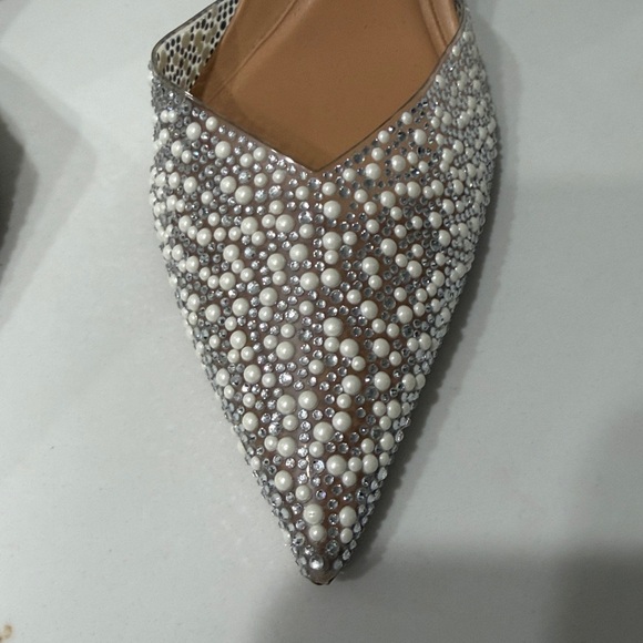Zara Pearl & Crystal Pointed Slingback Heels in Tan and Silver ~ 9 or 39 - Picture 2 of 10